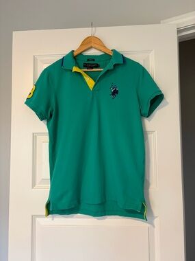 U.S. Polo Assn. Teal Polo with Yellow Accent Men’s Cotton Shirt Size Small